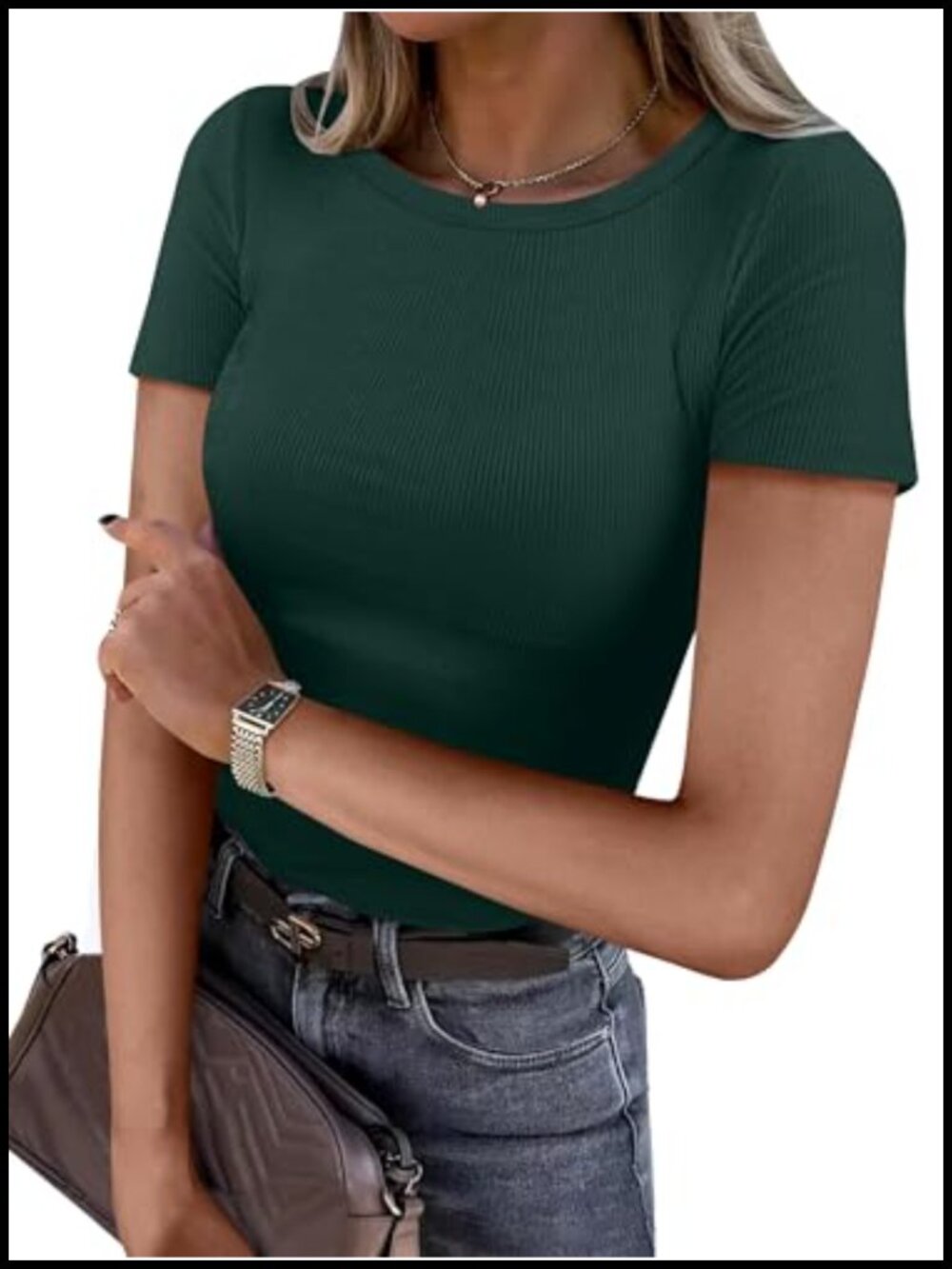 Ribbed Short Sleeve Crewneck Slim Fit Basic Tee